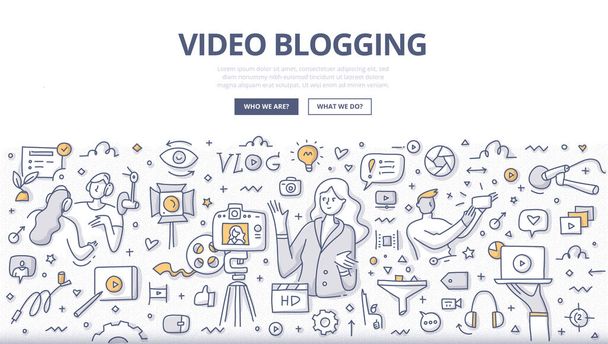 Video Blogging Doodle Concepto - Vector, imagen