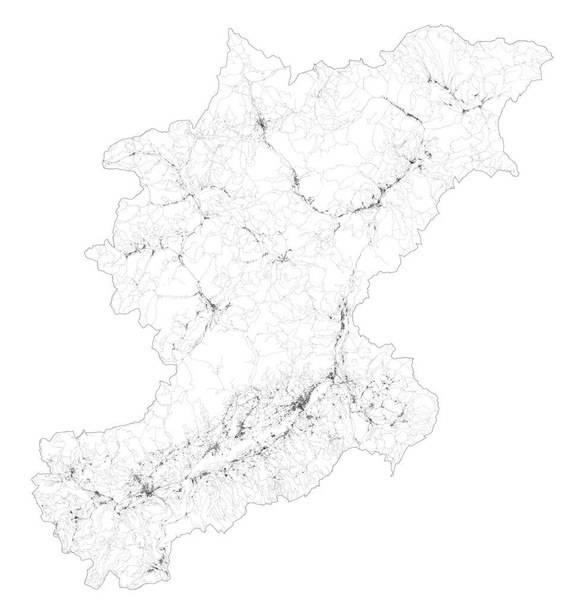 Mapa de satélite da província de Belluno, cidades e estradas, edifícios e estradas de ligação de áreas circundantes. Veneto, Itália. Mapa estradas, anel estradas
 - Vetor, Imagem
