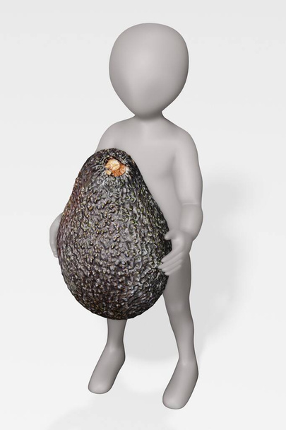 3D-Darstellung von Cartoon-Charakter mit Avocado - Foto, Bild