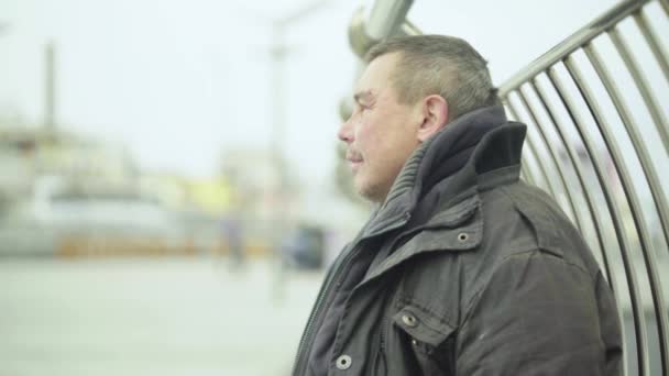 Beggar homeless man tramp. Poverty. Vagrancy. Kyiv. Ukraine. - Footage, Video
