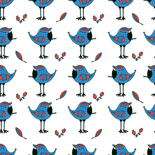 Seamless pattern with colorful feathers and birds on light background - Вектор,изображение