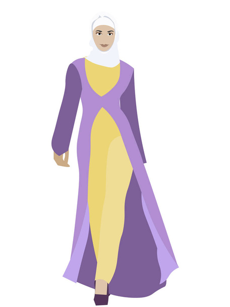 Мусульманка в народной одежде. Исламская религия, мода абайя. В минималистском стиле. Мультяшный плоский растер
 - Фото, изображение