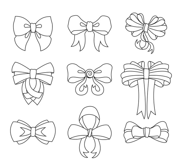 Set of decorative bow for your design. Vector bow silhouette isolated on white. Coloring book - Vector, Image