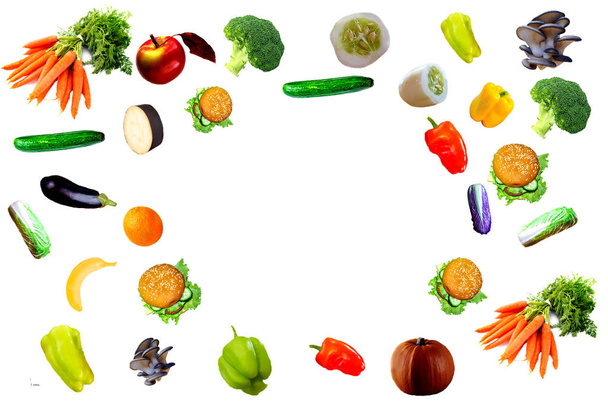fresh vegetables isolated on white background, long format with copy space - 写真・画像