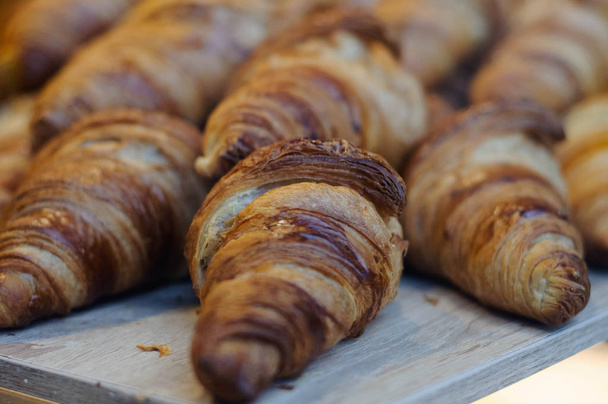 traditional fresh pastries croissants in cafe close up - Photo, Image