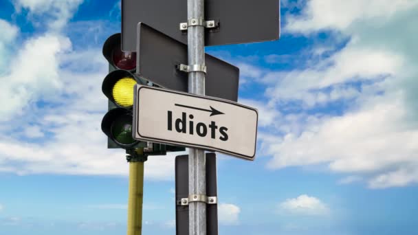 Straßenschild weist Idioten den Weg - Filmmaterial, Video