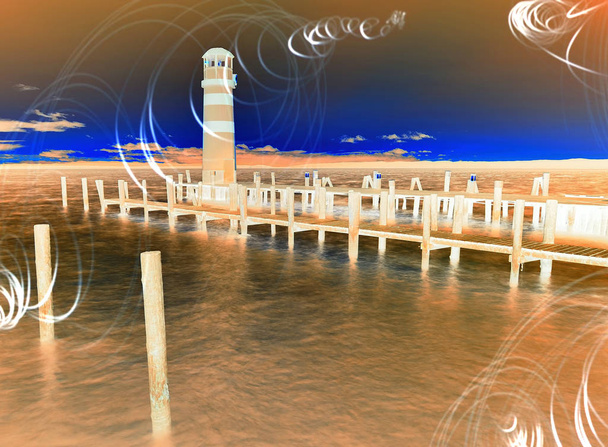 Le phare sur taupe en bois dans des couleurs filtrées
 - Photo, image