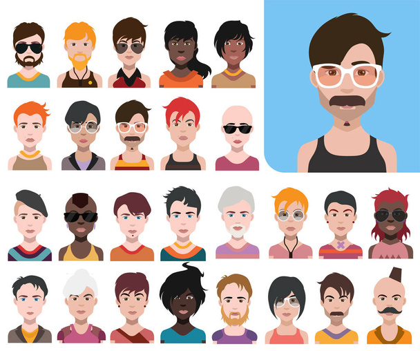Zestaw ikon ludzi, awatary w płaskim stylu z twarzami. Kolorowe ilustracje  - Zdjęcie, obraz