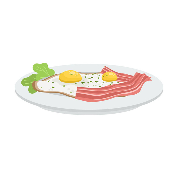 Breakfast with fried eggs, bacon and fresh herbs vector illustration - Wektor, obraz