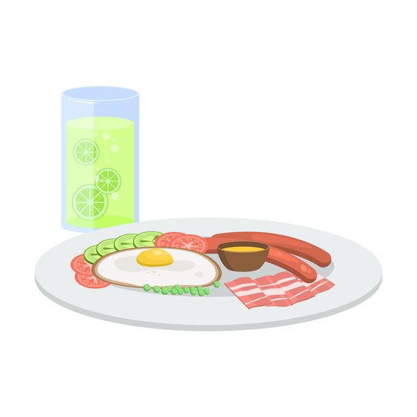 Breakfast with fried eggs, bacon and lemonade vector illustration - Vector, imagen