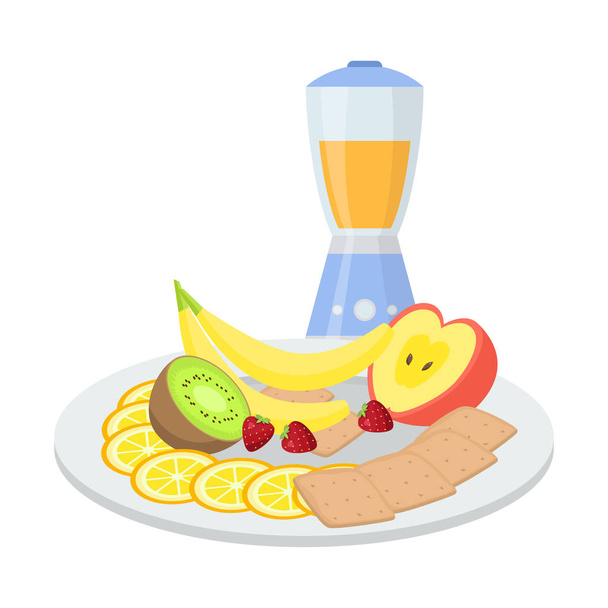 Breakfast with smoothie from fresh fruit and biscuits vector illustration - Vector, afbeelding