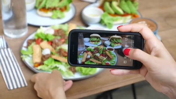 Woman Hands Photographing Healthy Vegan Food At Lunch - Footage, Video