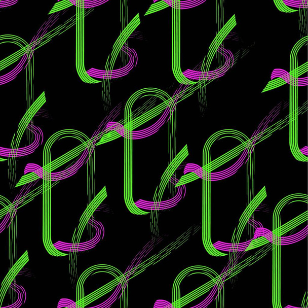 neon yuvarlak dikdörtgen desenli siyah arkaplan - Vektör, Görsel