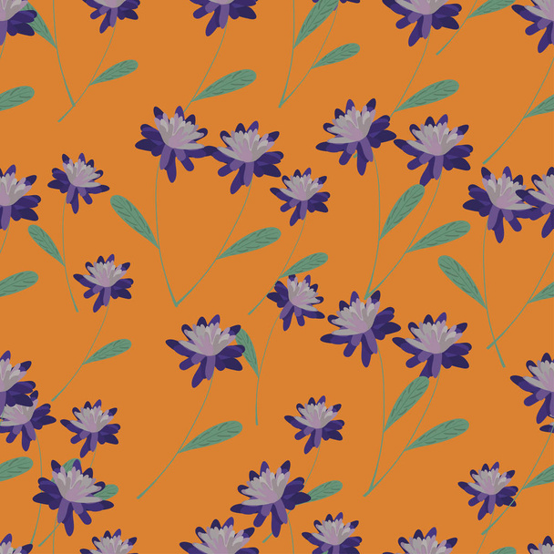 vintage violet flower seamless vector pattern in orange background - Wektor, obraz