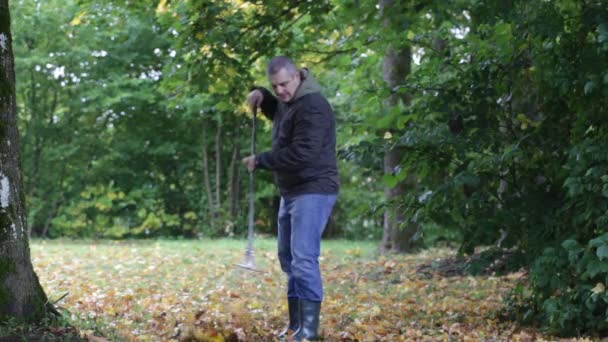 Man collects leaves in the fall episode 3 - Footage, Video