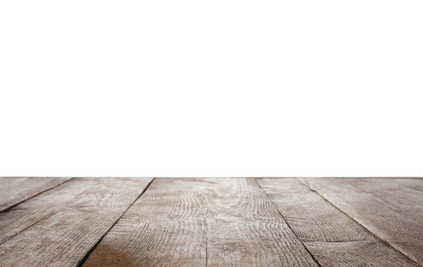 Empty wooden surface isolated on white. Mockup for design - Fotografie, Obrázek