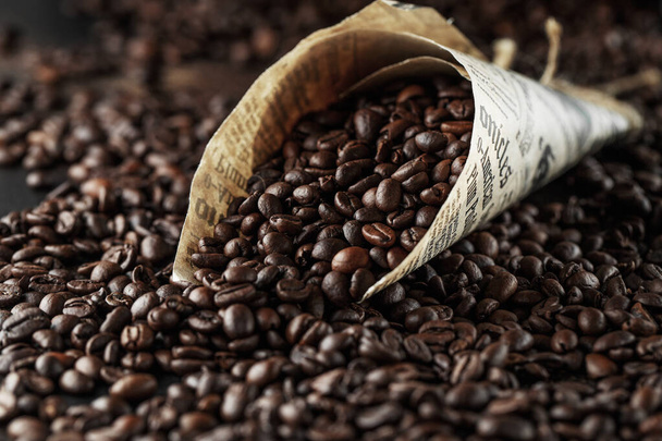 Black coffee beans studio shot. - Photo, Image