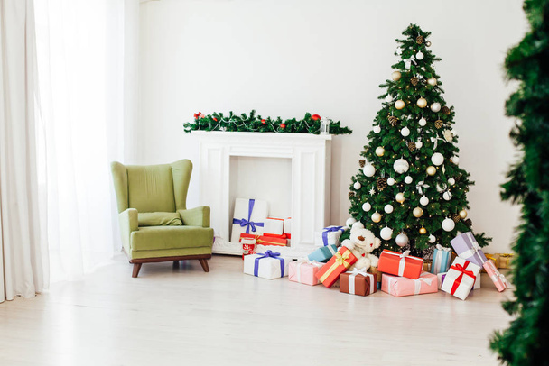 Christmas tree with gifts decor at home for the new year holiday winter - Photo, Image