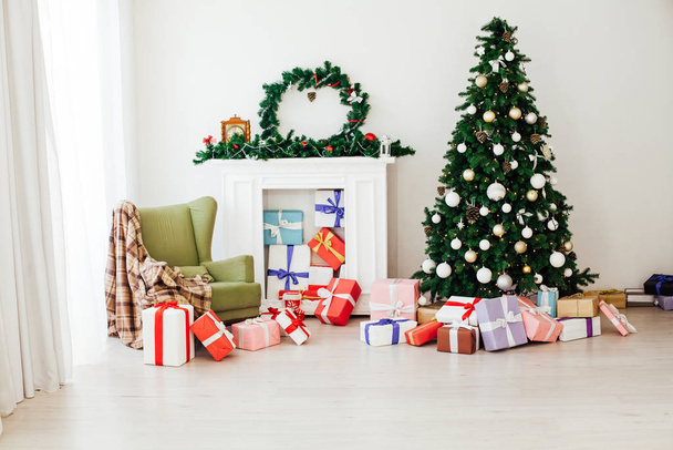 Christmas tree with gifts decor at home for the new year holiday winter - Photo, image