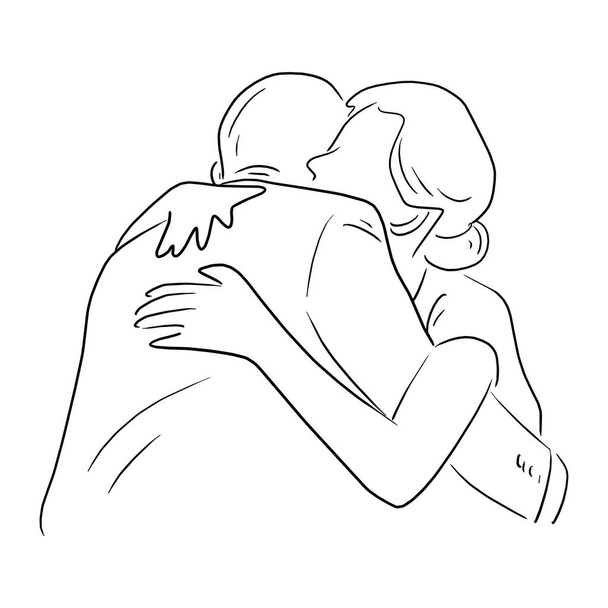 empresário abraçando uma mulher vetor ilustração esboço doodle mão desenhada com linhas pretas isoladas no fundo branco. Conceito de trabalho em equipe de negócios
. - Vetor, Imagem