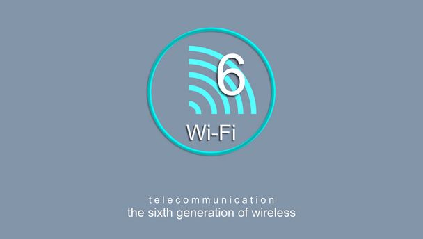 Графіка поєднує сині кольори. Ілюстрація, кнопка, піктограма, Wi-Fi 6 WLAN Нові протоколи розробки. Телекомунікації Зв'язок з мережею нового покоління. Технологічний авангард
. - Фото, зображення