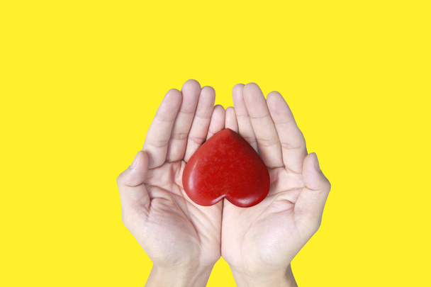 Mãos segurando um coração vermelho.conceitos de doação de saúde
 - Foto, Imagem