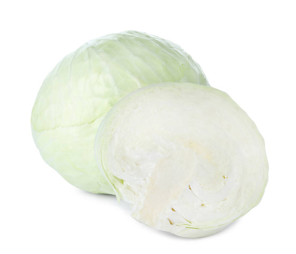 Tasty fresh ripe cabbages isolated on white - Фото, изображение