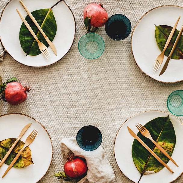 Autumn table styling or setting for holiday celebration, square crop - Valokuva, kuva
