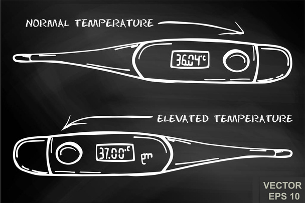 Thermometer on a chalk board. Temperature. body. Cold. For your design. - Вектор, зображення