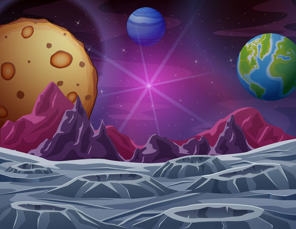 Cena do espaço exterior com muitos planetas ilustração
 - Vetor, Imagem