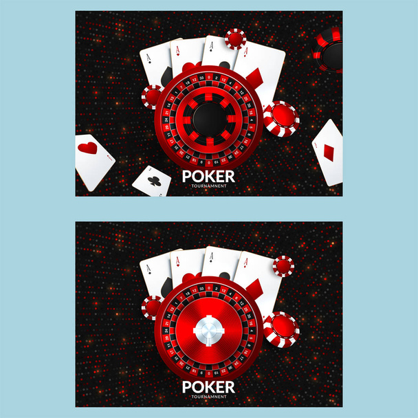Casino poster or banner background or flyer template. Casino invitation with Playing Cards and Poker Chips. Game design. Playing casino games. Vector illustration - Wektor, obraz
