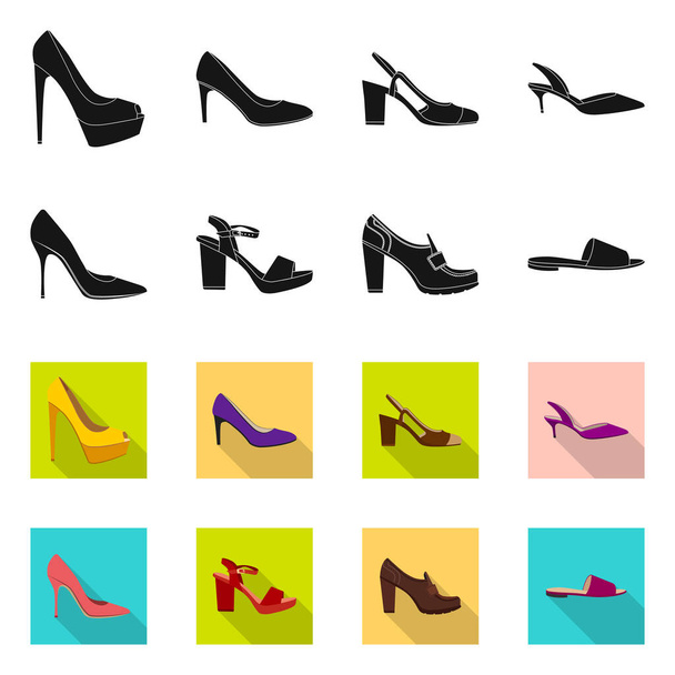 Isolated object of footwear and woman sign. Set of footwear and foot stock symbol for web. - Vector, afbeelding