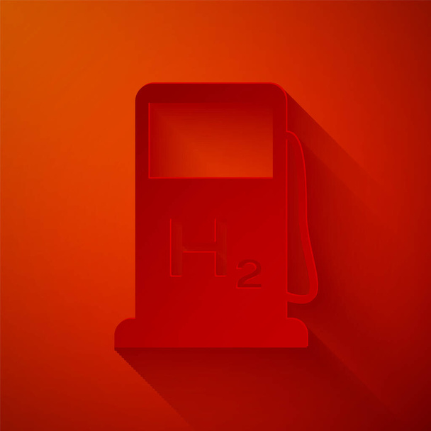 Wasserstofftankstelle auf rotem Hintergrund isoliert. h2 Stationsschild. Papierkunst. Vektorillustration - Vektor, Bild