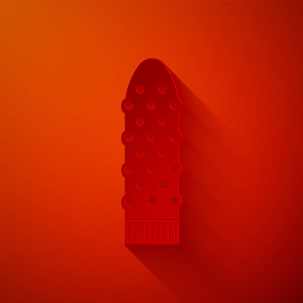 Paper cut Dildo vibrator for sex games icon isolated on red background. Sex toy for adult. Vaginal exercise machines for intimate. Paper art style. Vector Illustration - Διάνυσμα, εικόνα