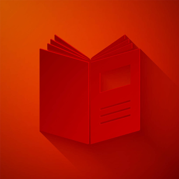 Paper cut Open book icon isolated on red background. Paper art style. Vector Illustration - Vektör, Görsel