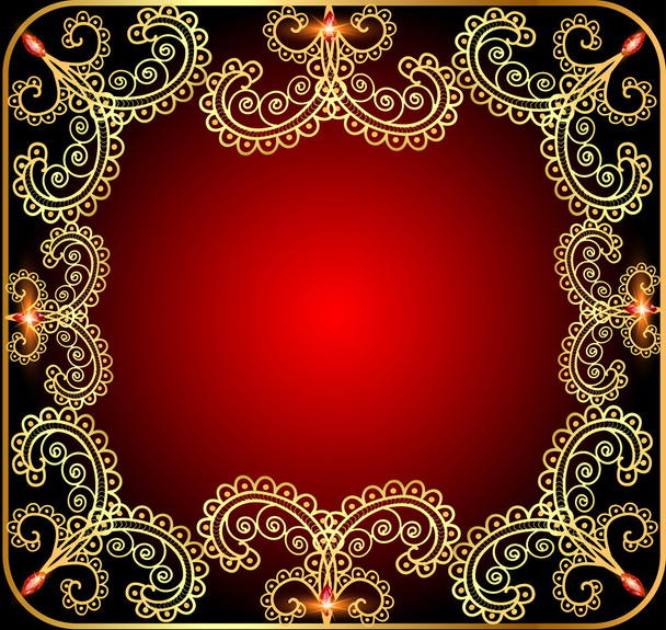 background with the frame with gold ornament and precious stone - Вектор,изображение
