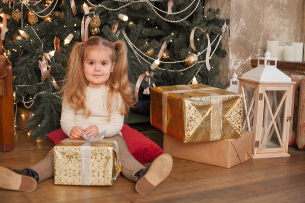 Cute little girl  with big Christmas gift - Foto, Imagen