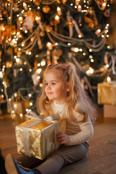 Cute little girl  with big Christmas gift - Foto, afbeelding