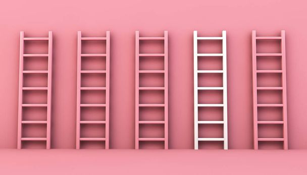 ladder collection with one on white 3d rendering concept - Fotografie, Obrázek