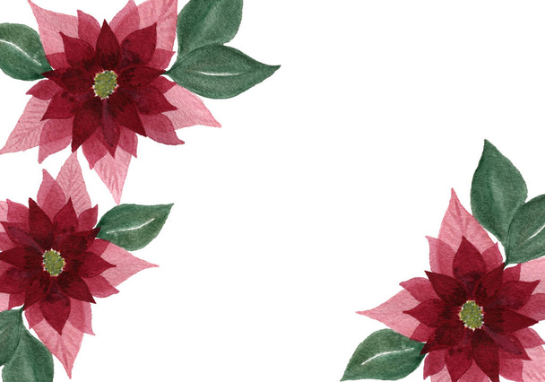 Noel kartı için çiçek tasarımı süslemesi. Puantiyeli suluboya çiçek, metin alanı için kırmızı çiçek tasarımı şablonu. - Fotoğraf, Görsel