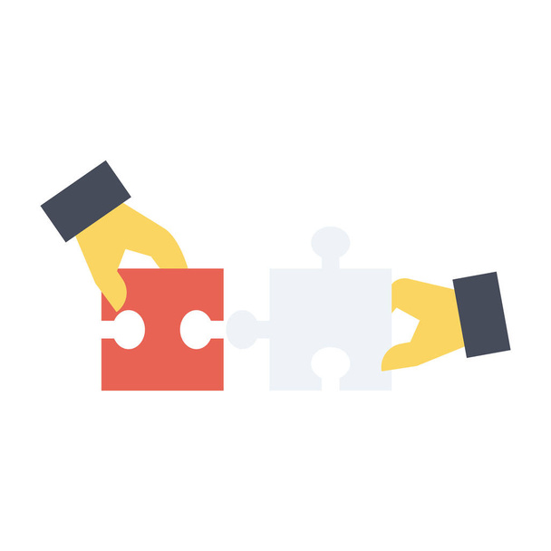 Vector illustration. Teamwork flat icon.  hands with puzzles - Vector, Image