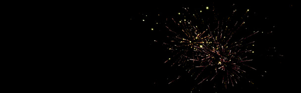 panoramic shot of festive fireworks on party, isolated on black - Photo, Image