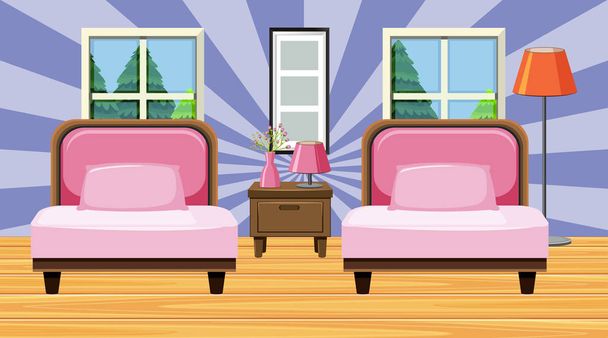 Pokoj se dvěma růžovými pohovkami a polštáři - Vektor, obrázek
