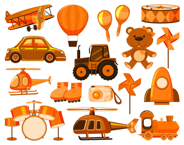 オレンジ色のさまざまなオブジェクトの大規模なセット - ベクター画像
