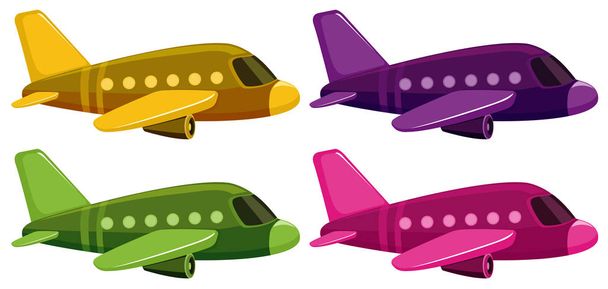 Σύνολο από τέσσερις εικόνες του αεροπλάνου σε διαφορετικό χρώμα - Διάνυσμα, εικόνα