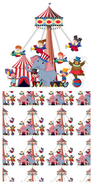 nahtloses Hintergrunddesign mit Zirkusfahrgeschäften und Tieren - Vektor, Bild