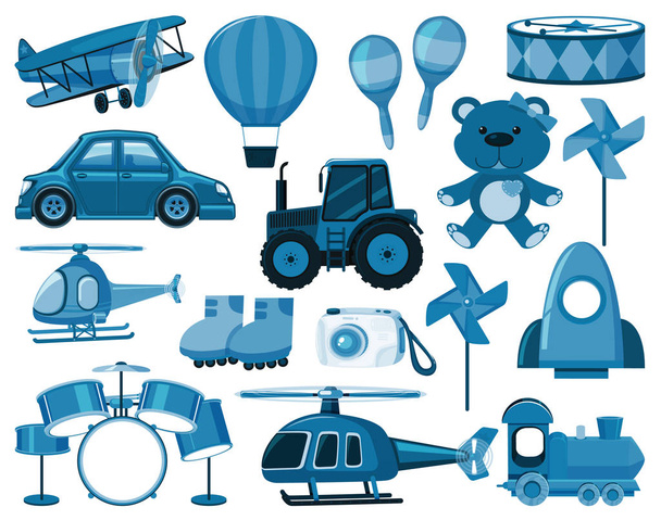 Grand ensemble de jouets bleus et autres objets
 - Vecteur, image