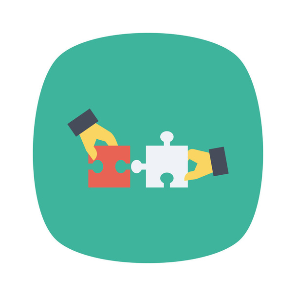 Vector illustration. Teamwork flat icon.  hands with puzzles  - Vector, Image