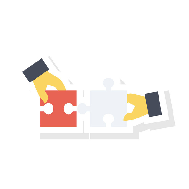 Vector illustration. Teamwork flat icon.   hands with puzzles  - Vector, Image