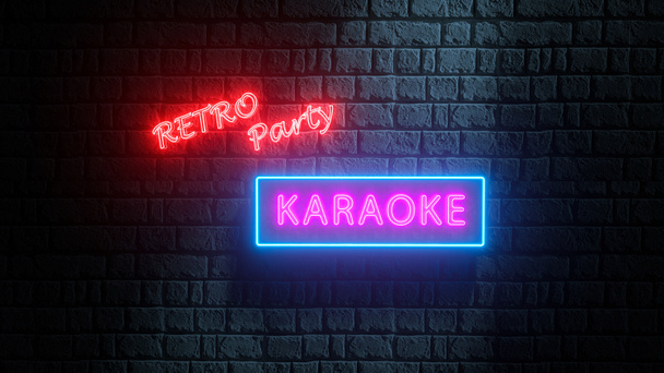 3d εικόνα. Karaoke Retro Party σε στυλ νέον. Πινακίδα νέον, φωτεινό βραδινό νέον που διαφημίζει καραόκε. Φωτεινό πανό, φωτεινή πινακίδα - Φωτογραφία, εικόνα